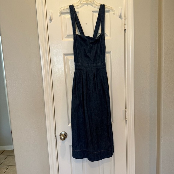 Gap Apron Denim Midi Dress Women’s 8 Tall Blue Buttons Pockets Feminine Cottage - Picture 3 of 14